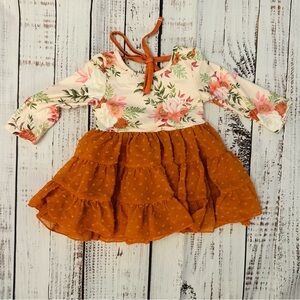 Marie Nicole Floral Orange Ruffle Kids Dress